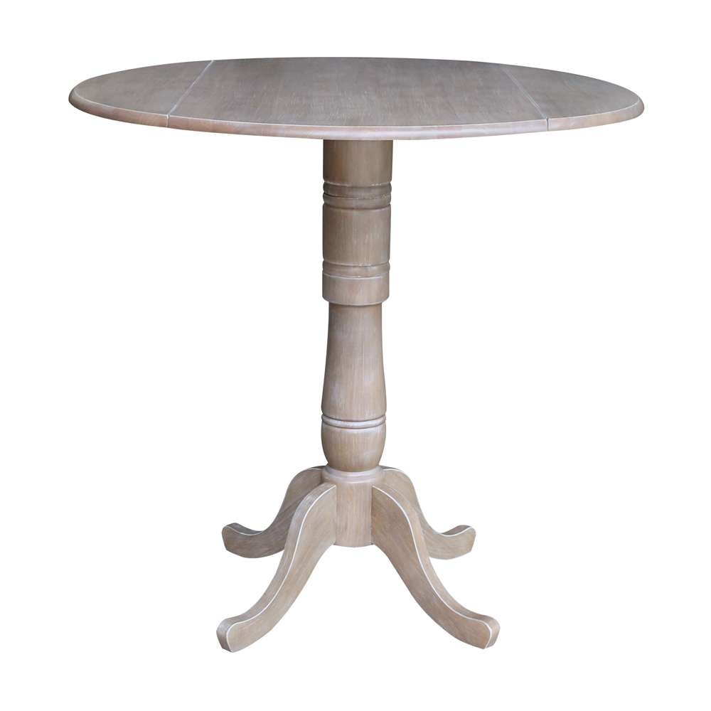 International Concepts - 42in Round Dual Drop Leaf Ped Table - 41.5inH in Washed Gray Taupe Finish - K09-42DPT-6B-2 veiw 1