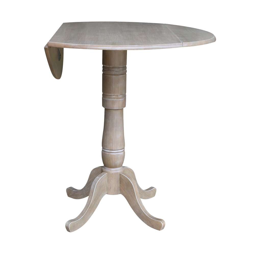 International Concepts - 42in Round Dual Drop Leaf Ped Table - 41.5inH in Washed Gray Taupe Finish - K09-42DPT-6B-2 veiw 3