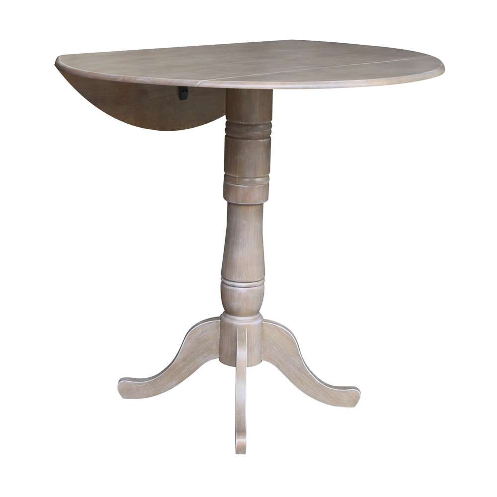 International Concepts - 42in Round Dual Drop Leaf Ped Table - 41.5inH in Washed Gray Taupe Finish - K09-42DPT-6B-2 veiw 4
