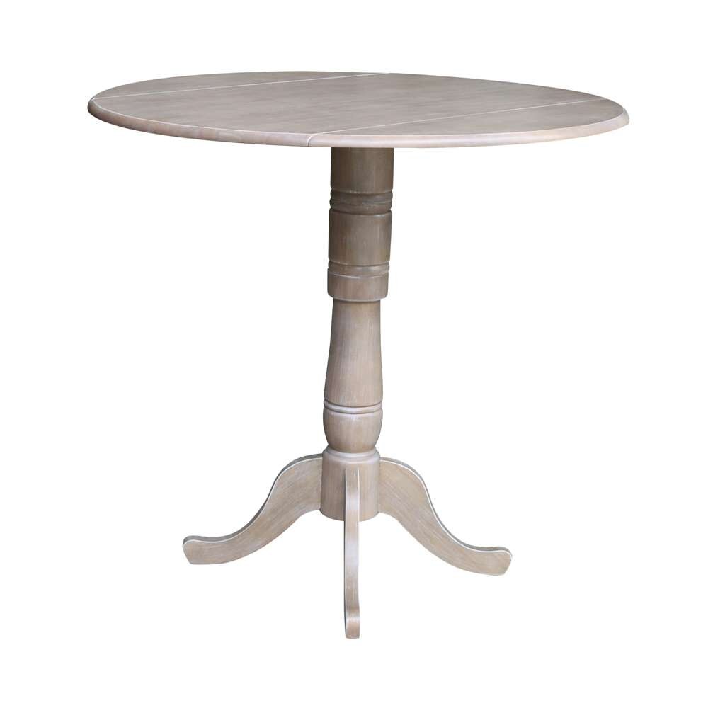 International Concepts - 42in Round Dual Drop Leaf Ped Table - 41.5inH in Washed Gray Taupe Finish - K09-42DPT-6B-2 veiw 6