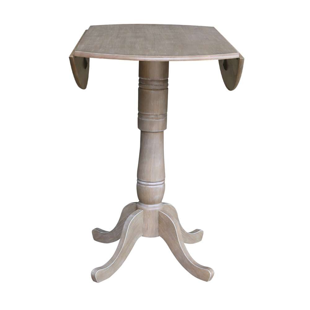 International Concepts - 42in Round Dual Drop Leaf Ped Table - 41.5inH in Washed Gray Taupe Finish - K09-42DPT-6B-2 veiw 7