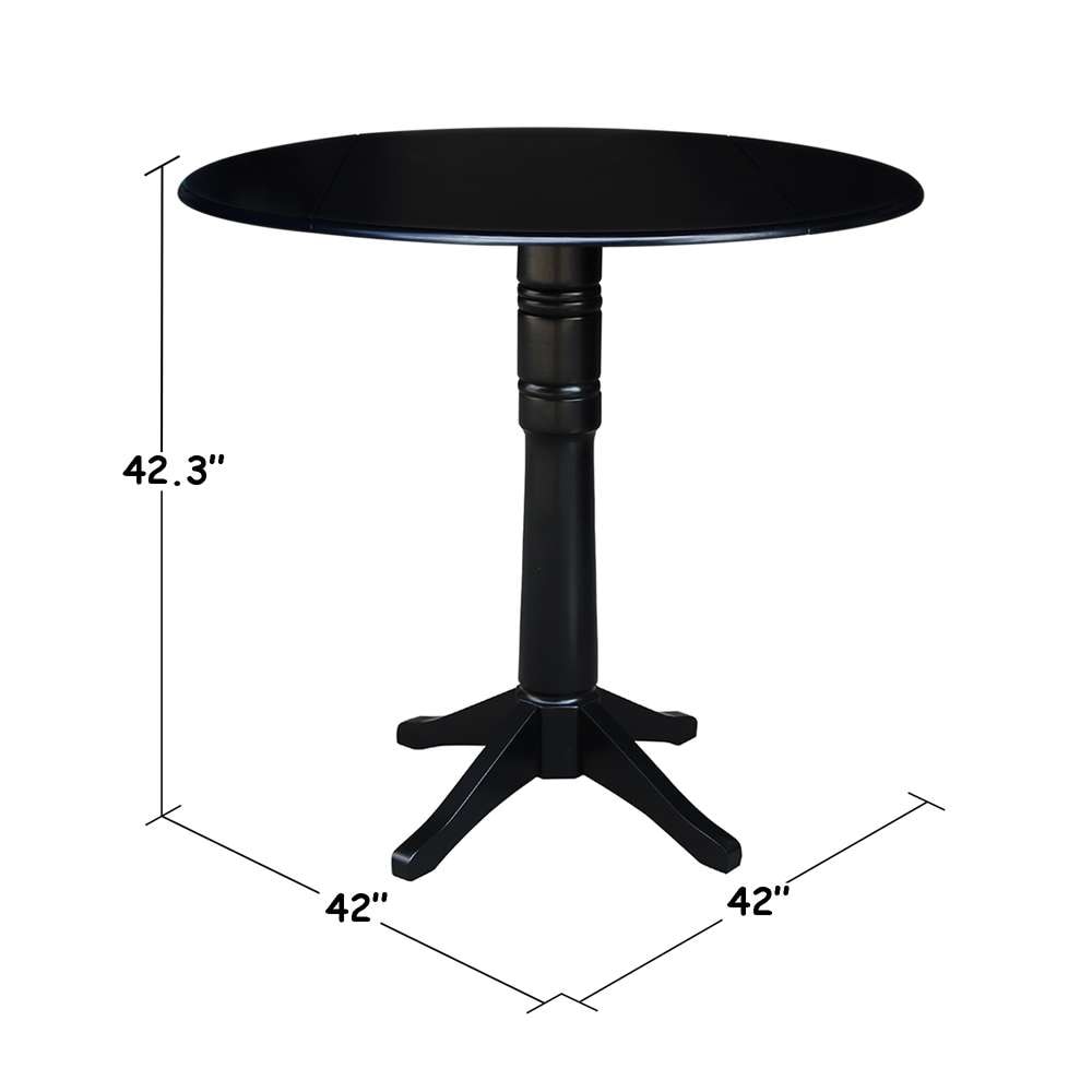 International Concepts - 42in Round Dual Drop Leaf Ped Table - 42.3inH in Black Finish - K46-42DPT-27B-6B-2 veiw 2