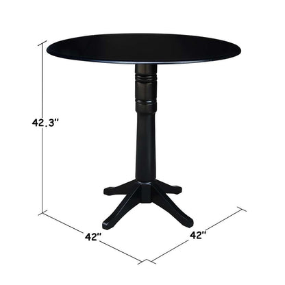 International Concepts - 42in Round Dual Drop Leaf Ped Table - 42.3inH in Black Finish - K46-42DPT-27B-6B-2 veiw 2