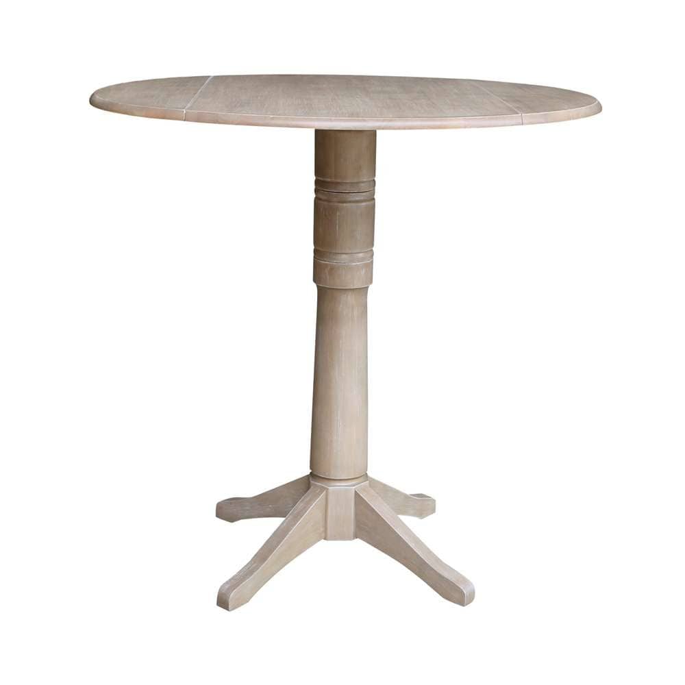 International Concepts - 42in Round Dual Drop Leaf Ped Table - 42.3inH in Washed Gray Taupe Finish - K09-42DPT-27B-6B-2 veiw 1