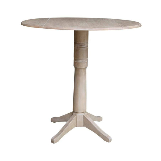 International Concepts - 42in Round Dual Drop Leaf Ped Table - 42.3inH in Washed Gray Taupe Finish - K09-42DPT-27B-6B-2 veiw 1