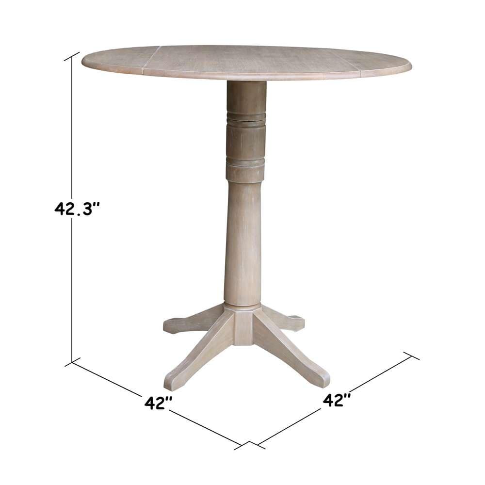 International Concepts - 42in Round Dual Drop Leaf Ped Table - 42.3inH in Washed Gray Taupe Finish - K09-42DPT-27B-6B-2 veiw 2