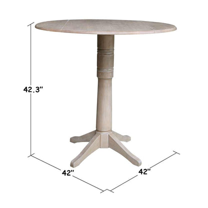 International Concepts - 42in Round Dual Drop Leaf Ped Table - 42.3inH in Washed Gray Taupe Finish - K09-42DPT-27B-6B-2 veiw 2