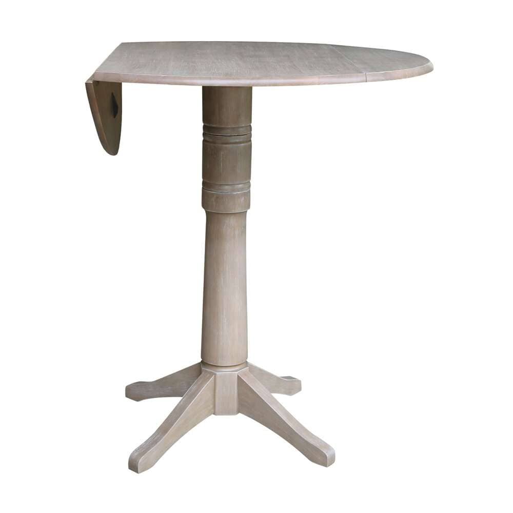 International Concepts - 42in Round Dual Drop Leaf Ped Table - 42.3inH in Washed Gray Taupe Finish - K09-42DPT-27B-6B-2 veiw 3