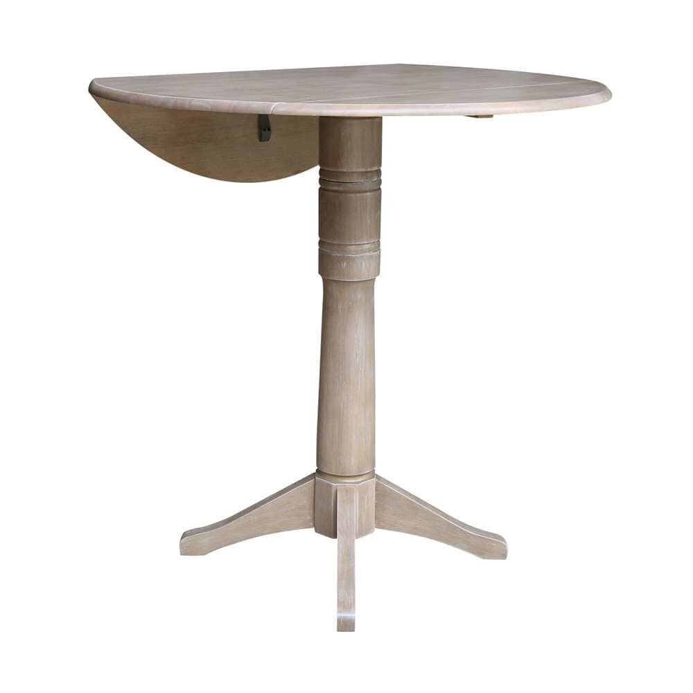 International Concepts - 42in Round Dual Drop Leaf Ped Table - 42.3inH in Washed Gray Taupe Finish - K09-42DPT-27B-6B-2 veiw 4