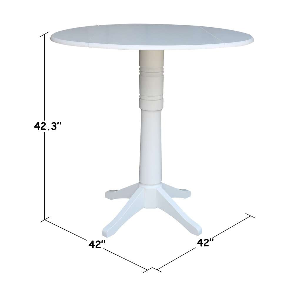 International Concepts - 42in Round Dual Drop Leaf Ped Table - 42.3inH in White Finish - K08-42DPT-27B-6B-2 veiw 2