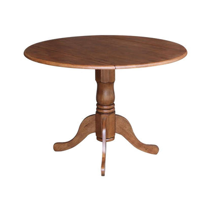 International Concepts - 42in Round Dual Drop Leaf Ped Table in Distressed Oak Finish - T42-42DP veiw 4