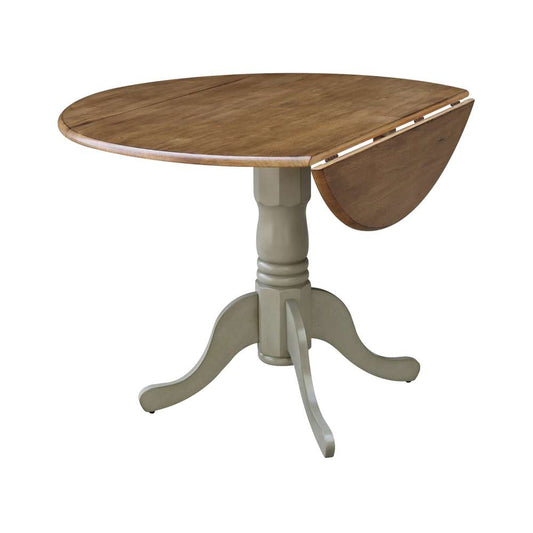 International Concepts - 42in Round Dual Drop Leaf Ped Table in Hickory/Stone Finish - T41-42DP veiw 2
