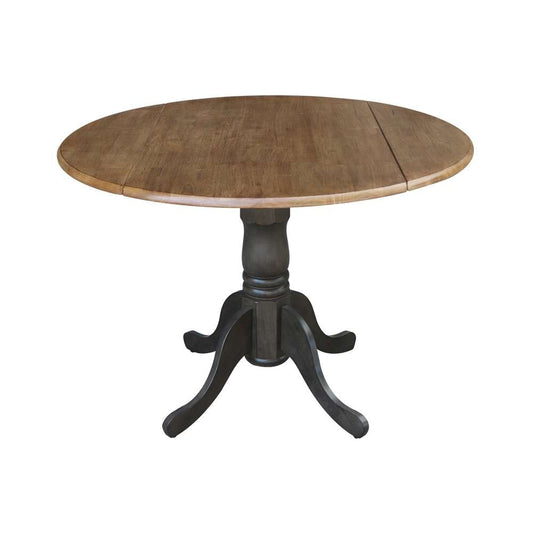 International Concepts - 42in Round Dual Drop Leaf Ped Table in Hickory/Washed Coal Finish - T45-42DP veiw 1