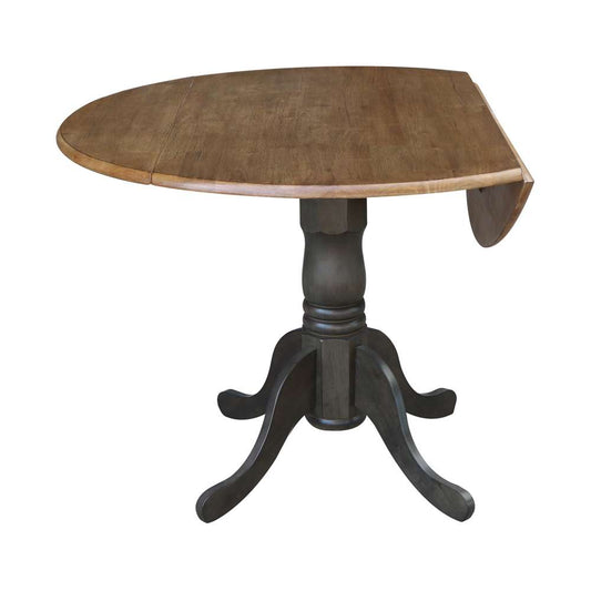 International Concepts - 42in Round Dual Drop Leaf Ped Table in Hickory/Washed Coal Finish - T45-42DP veiw 2