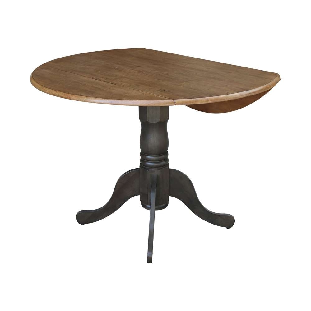 International Concepts - 42in Round Dual Drop Leaf Ped Table in Hickory/Washed Coal Finish - T45-42DP veiw 3