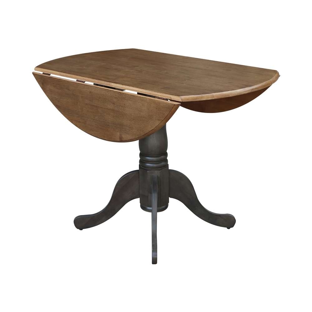 International Concepts - 42in Round Dual Drop Leaf Ped Table in Hickory/Washed Coal Finish - T45-42DP veiw 4