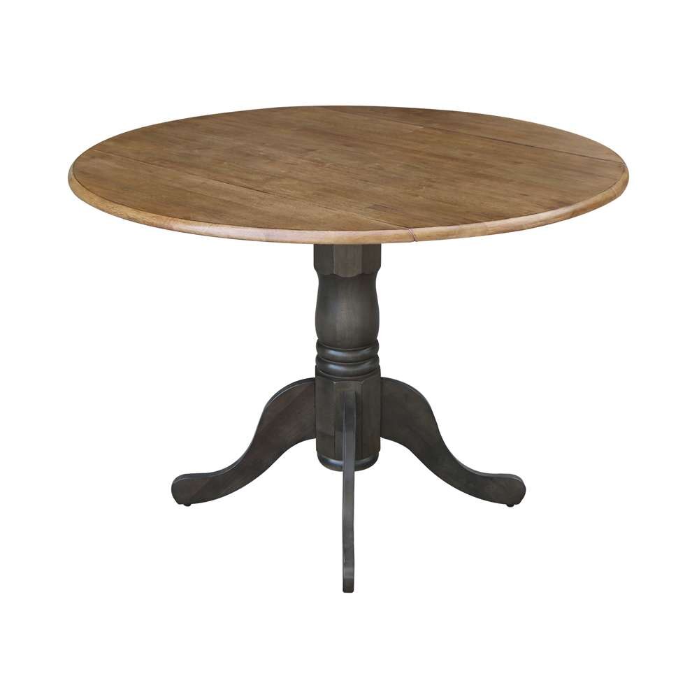 International Concepts - 42in Round Dual Drop Leaf Ped Table in Hickory/Washed Coal Finish - T45-42DP veiw 5