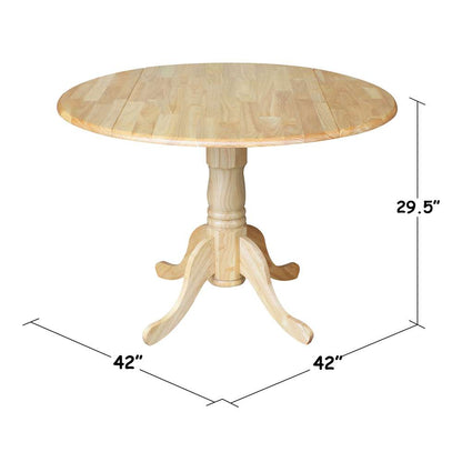 International Concepts - 42in Round Dual Drop Leaf Ped Table in Natural Finish - T01-42DP veiw 2