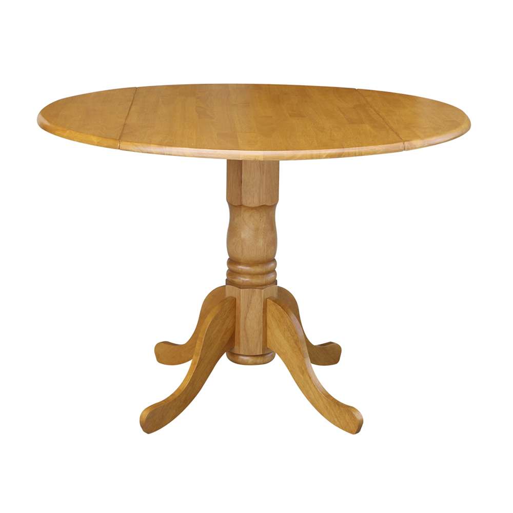 International Concepts - 42in Round Dual Drop Leaf Ped Table in Oak Finish - T04-42DP veiw 1