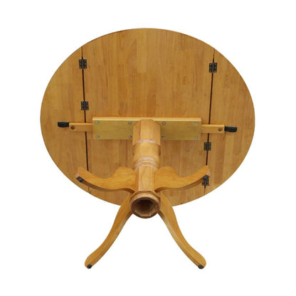 International Concepts - 42in Round Dual Drop Leaf Ped Table in Oak Finish - T04-42DP veiw 3