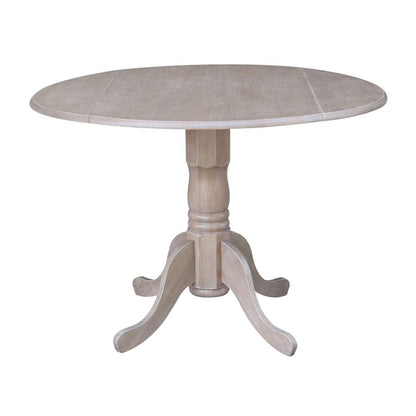 International Concepts - 42in Round Dual Drop Leaf Ped Table in Washed Gray Taupe Finish - T09-42DP veiw 1
