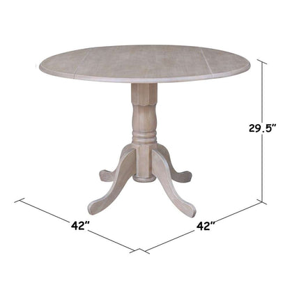 International Concepts - 42in Round Dual Drop Leaf Ped Table in Washed Gray Taupe Finish - T09-42DP veiw 2