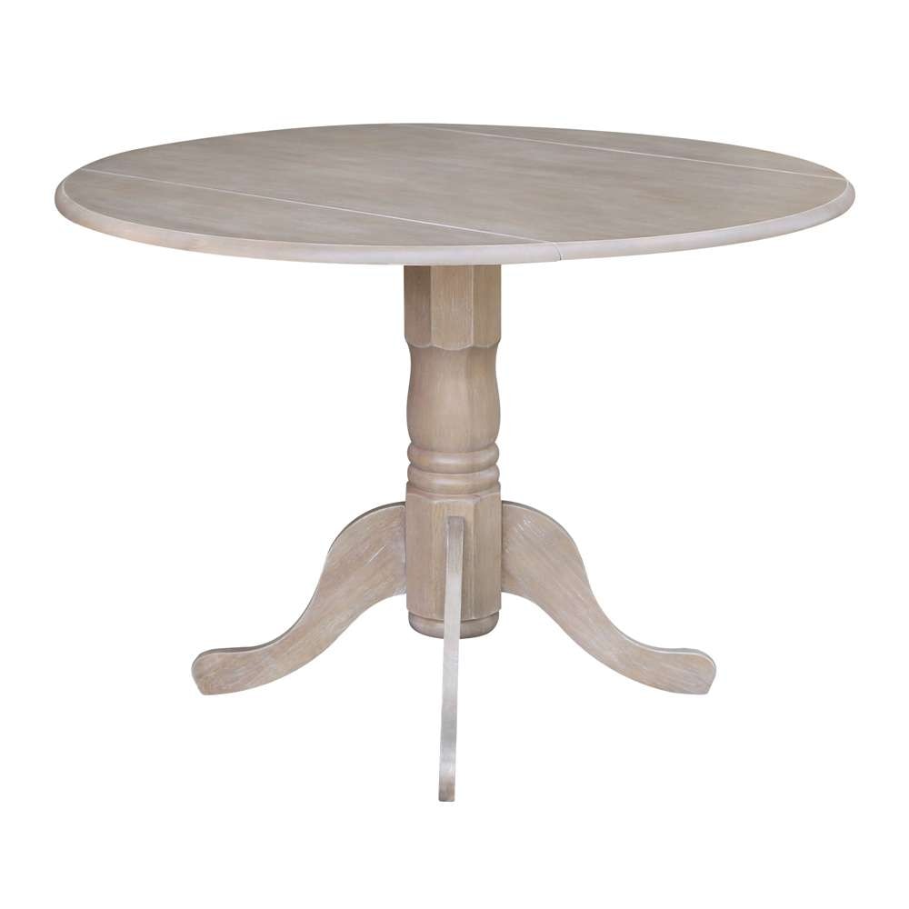 International Concepts - 42in Round Dual Drop Leaf Ped Table in Washed Gray Taupe Finish - T09-42DP veiw 6