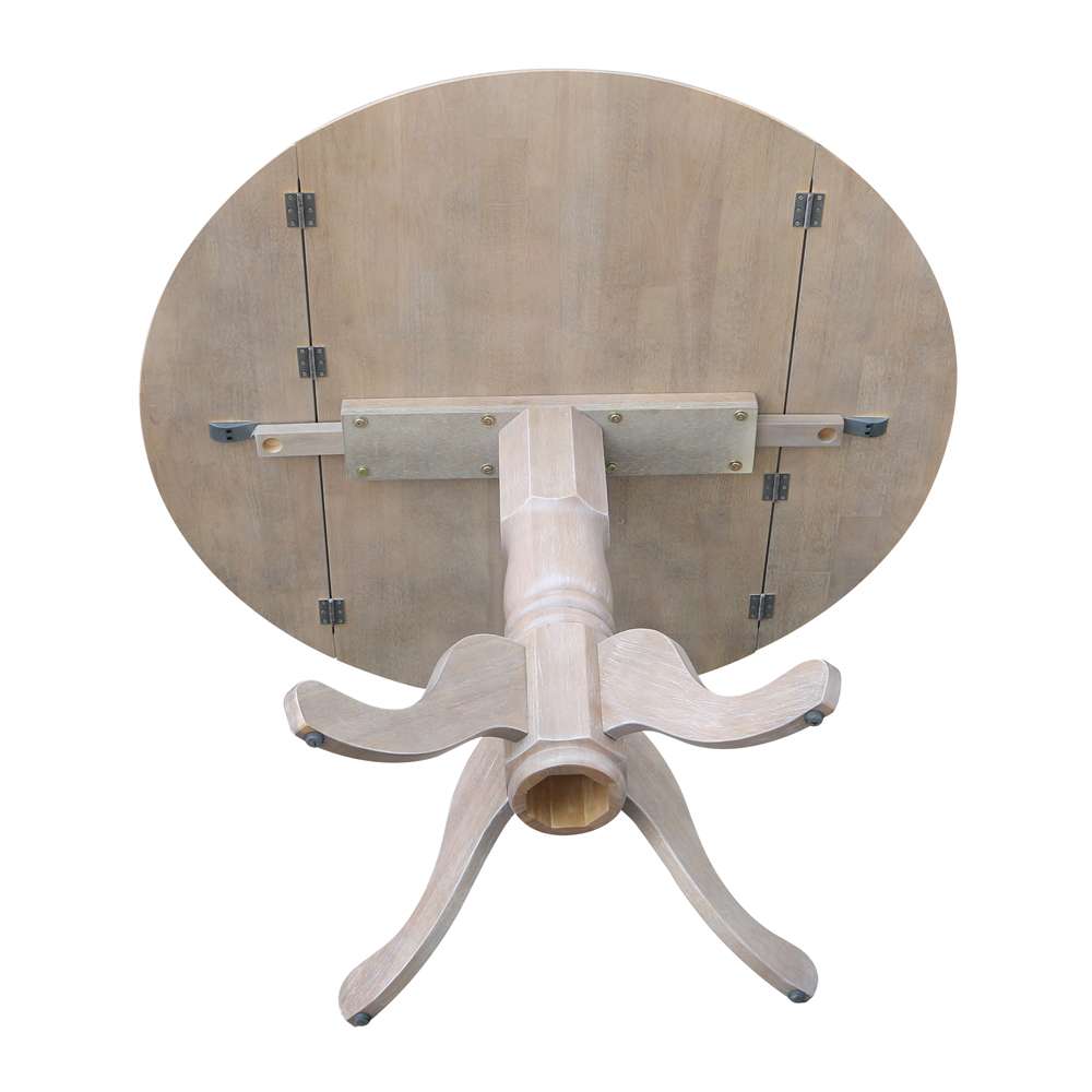 International Concepts - 42in Round Dual Drop Leaf Ped Table in Washed Gray Taupe Finish - T09-42DP veiw 7