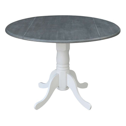 International Concepts - 42in Round Dual Drop Leaf Ped Table in White/Heather Gray Finish - T05-42DP veiw 1