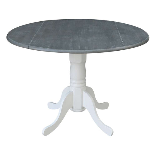 International Concepts - 42in Round Dual Drop Leaf Ped Table in White/Heather Gray Finish - T05-42DP veiw 1
