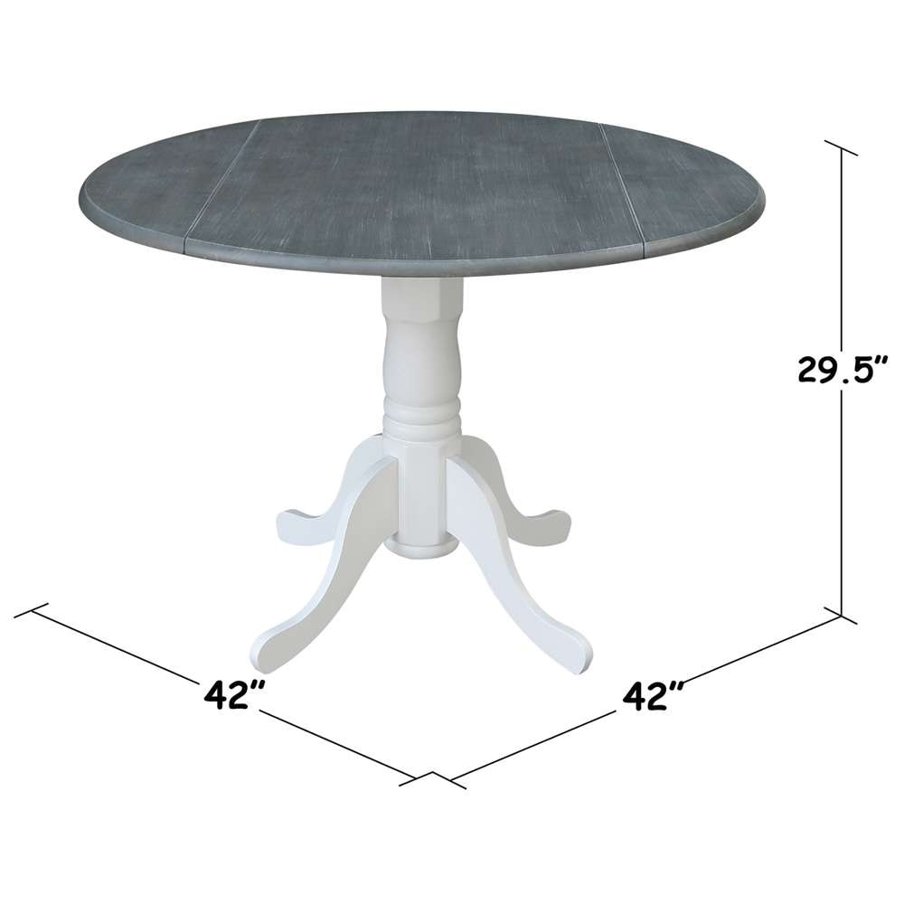 International Concepts - 42in Round Dual Drop Leaf Ped Table in White/Heather Gray Finish - T05-42DP veiw 2