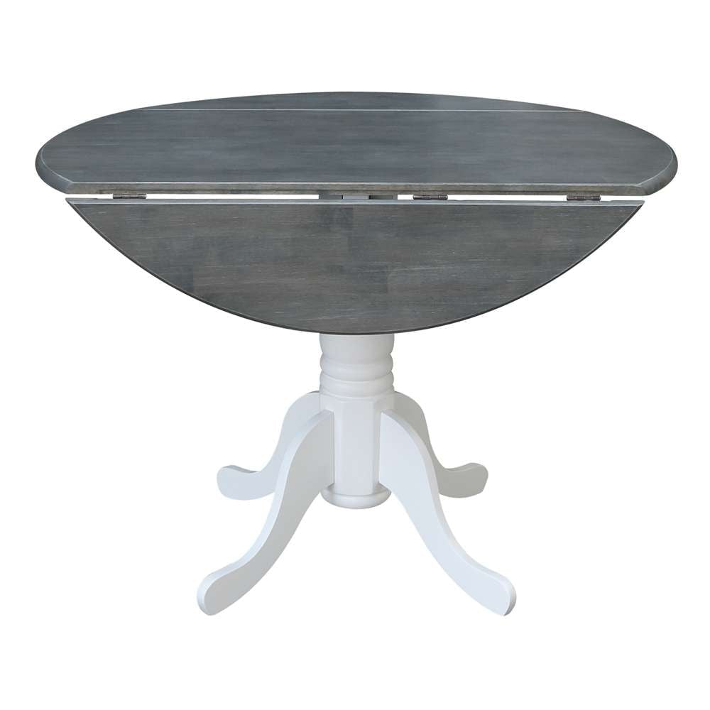 International Concepts - 42in Round Dual Drop Leaf Ped Table in White/Heather Gray Finish - T05-42DP veiw 3