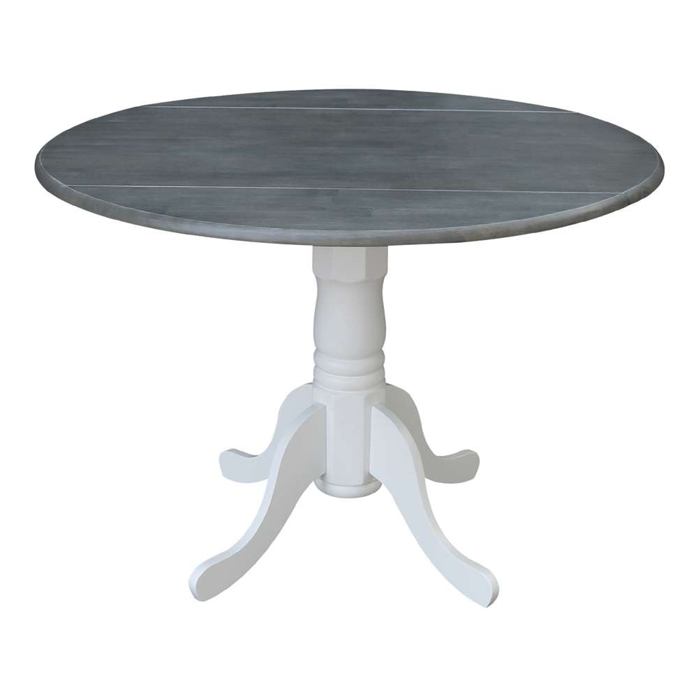 International Concepts - 42in Round Dual Drop Leaf Ped Table in White/Heather Gray Finish - T05-42DP veiw 5