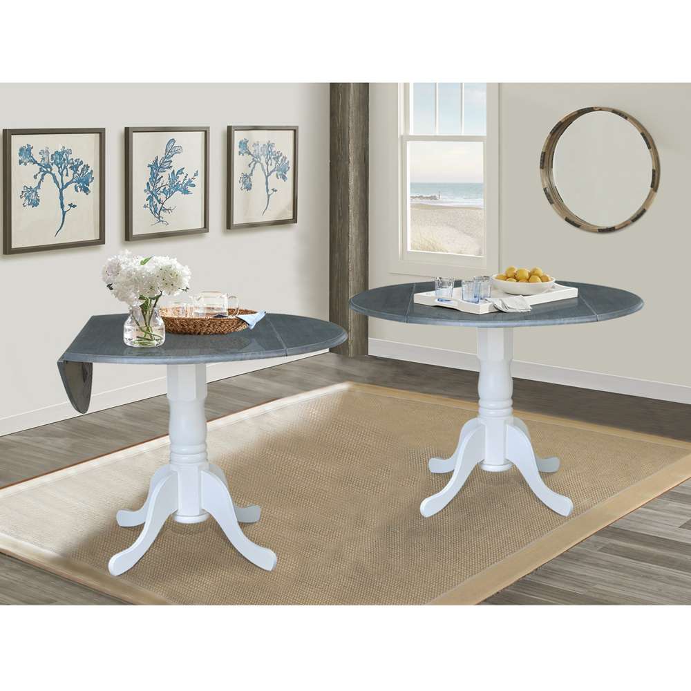 International Concepts - 42in Round Dual Drop Leaf Ped Table in White/Heather Gray Finish - T05-42DP veiw 6