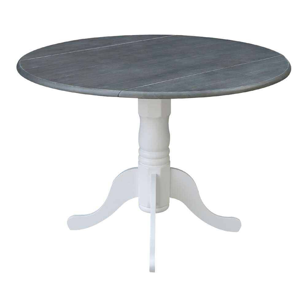 International Concepts - 42in Round Dual Drop Leaf Ped Table in White/Heather Gray Finish - T05-42DP veiw 9