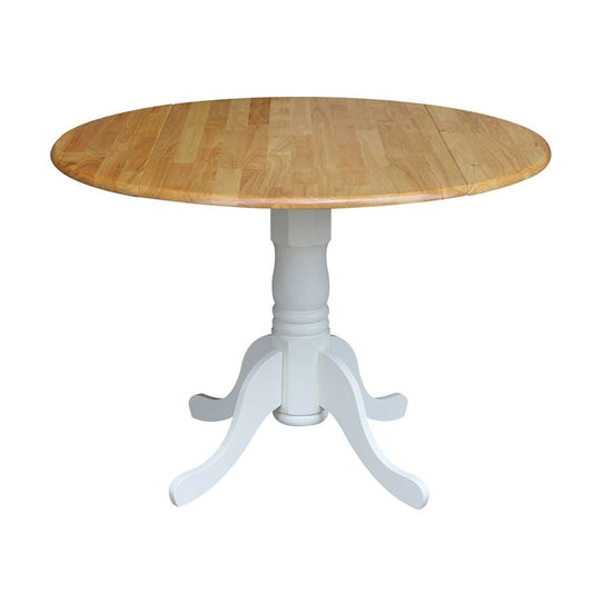 International Concepts - 42in Round Dual Drop Leaf Ped Table in White / Natural Finish - T02-42DP veiw 1