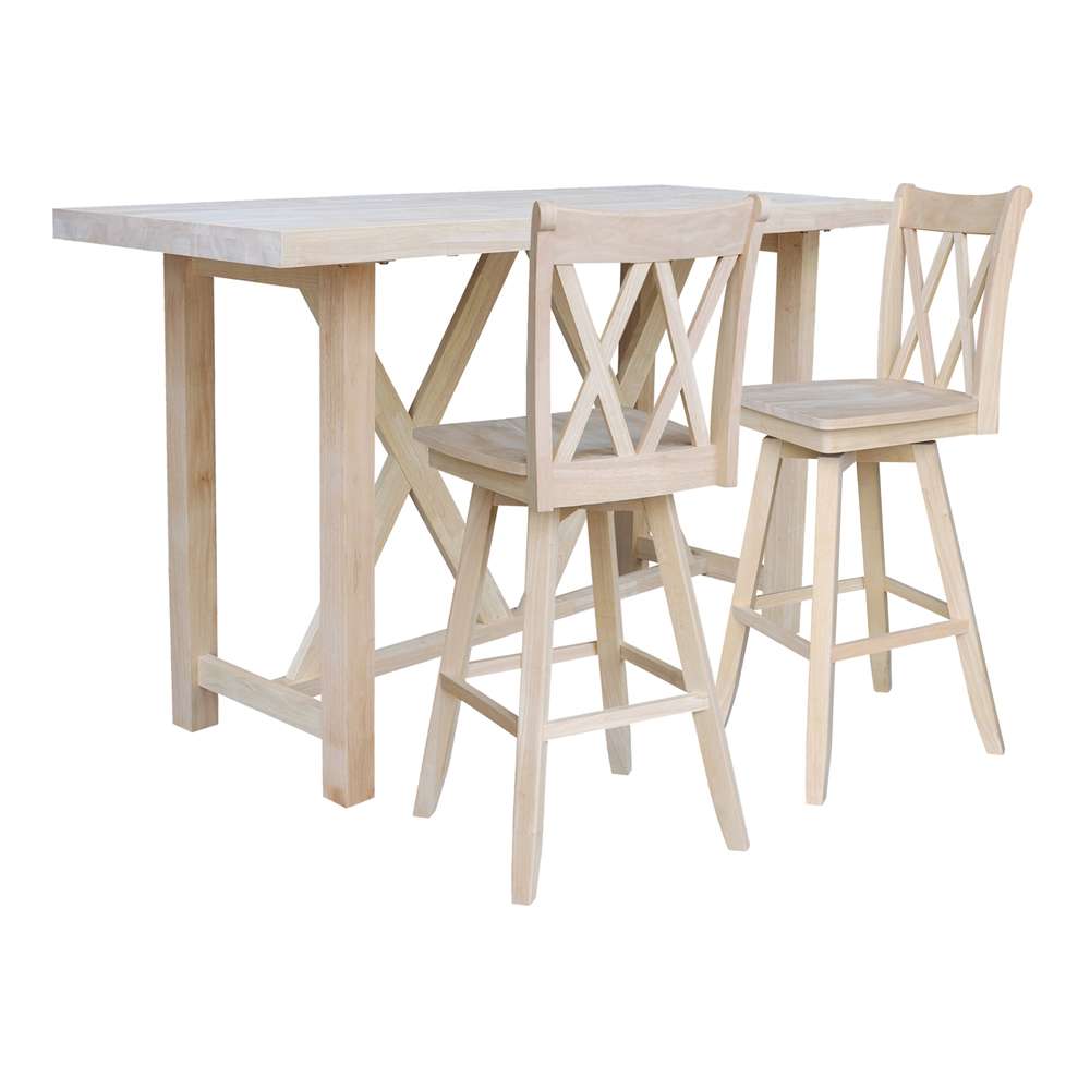 International Concepts - Bar Height Table with 2 Bar Height Stools - 30inSH - K-7228-42-S203SW-2 veiw 1