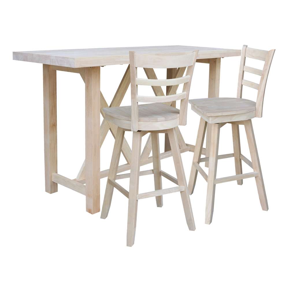 International Concepts - Bar Height Table with 2 Bar Height Stools - 30inSH - K-7228-42-S6173SW-2 veiw 1