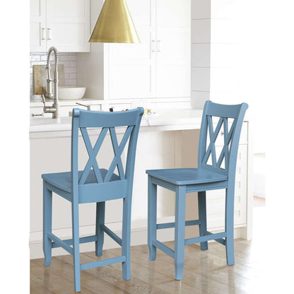International Concepts - Double inXin Back Counter Height Stool - 24inSH in Smoked Blue Finish - S86-202 veiw 7