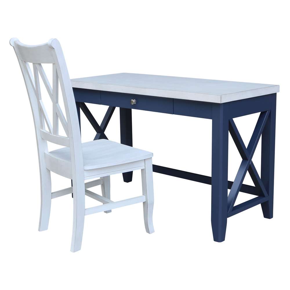 International Concepts - Hampton Desk with Double X-Back Chair in Blue/Antiqued Chalk Finish in Blue/Antiqued Chalk Finish - K62-OF-67X-220 veiw 1