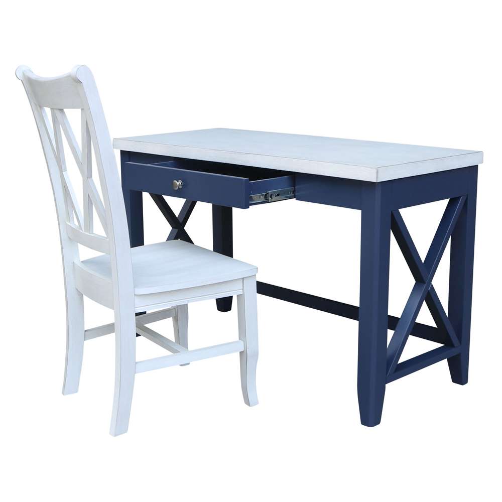 International Concepts - Hampton Desk with Double X-Back Chair in Blue/Antiqued Chalk Finish in Blue/Antiqued Chalk Finish - K62-OF-67X-220 veiw 2