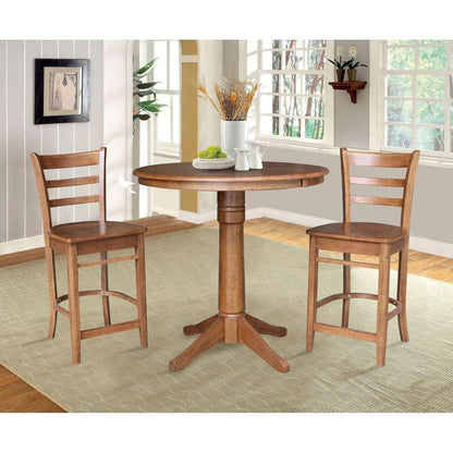 International Concepts (Set of 3 Pcs) - 36in Round Extension Dining Table with 2 Counter Height Stools in Distressed Oak Finish - K42-36RXT-27B-S6172-2 veiw 2