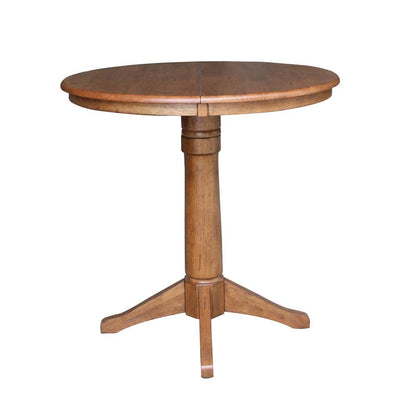 International Concepts (Set of 3 Pcs) - 36in Round Extension Dining Table with 2 Counter Height Stools in Distressed Oak Finish - K42-36RXT-27B-S6172-2 veiw 3