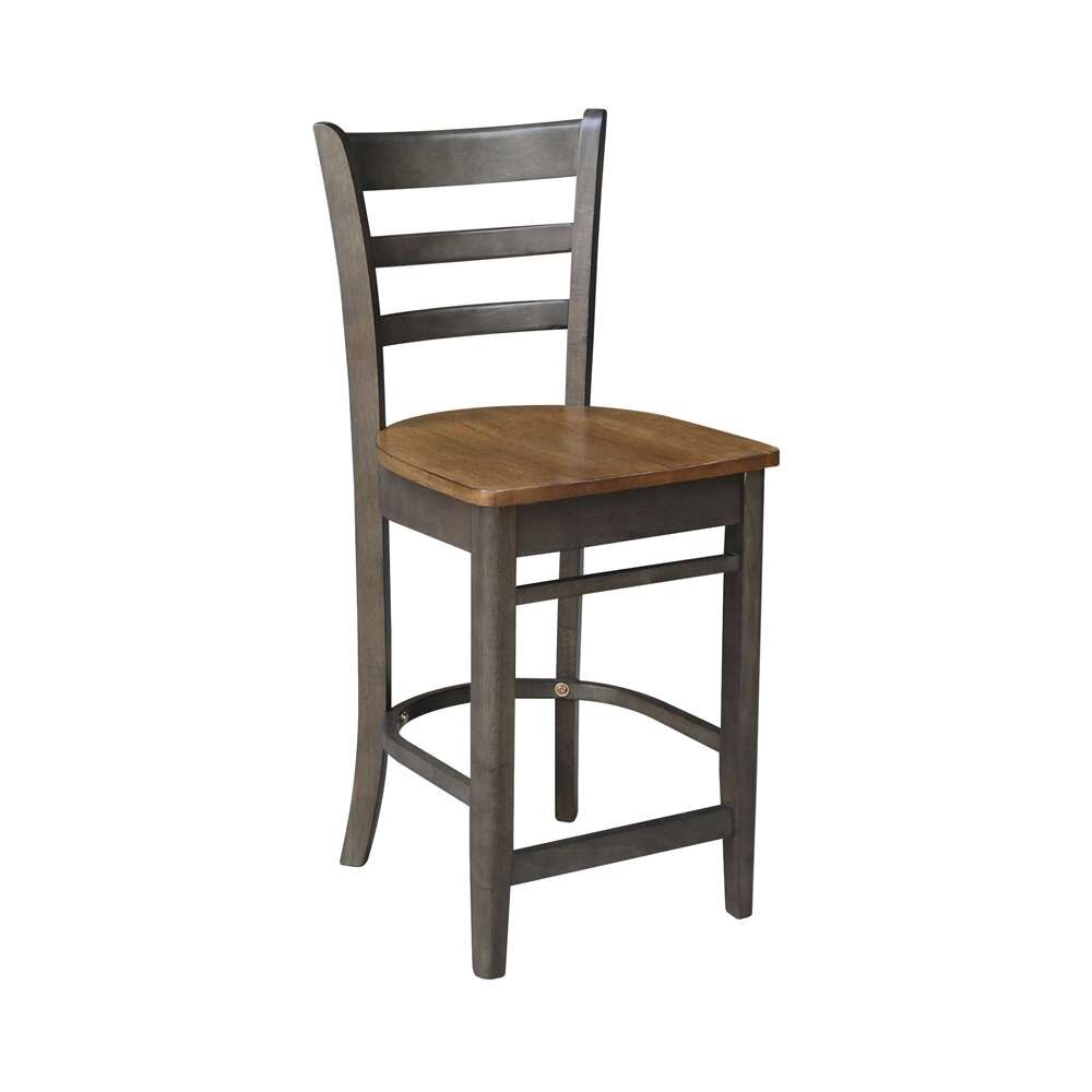 International Concepts (Set of 3 Pcs) - 36in Round Extension Dining Table with 2 Counter Height Stools in Hickory/Washed Coal Finish - K45-36RXT-27-S6172-2 veiw 2