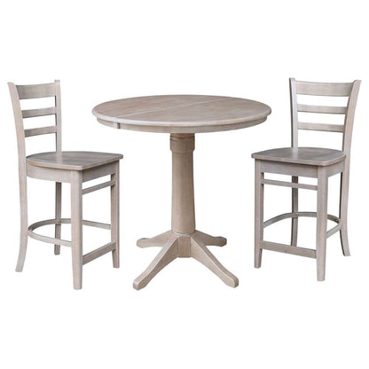 International Concepts (Set of 3 Pcs) - 36in Round Extension Dining Table with 2 Counter Height Stools in Washed Gray Taupe Finish - K09-36RXT-27-S6172-2 veiw 1