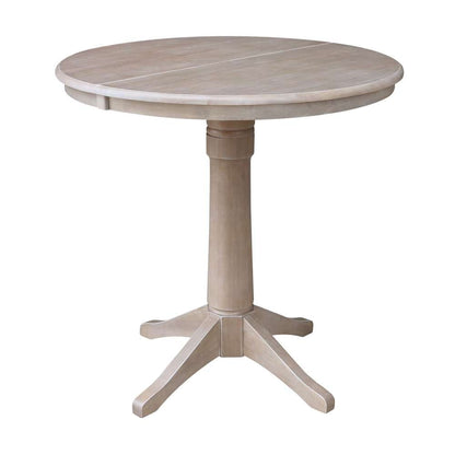 International Concepts (Set of 3 Pcs) - 36in Round Extension Dining Table with 2 Counter Height Stools in Washed Gray Taupe Finish - K09-36RXT-27-S6172-2 veiw 4