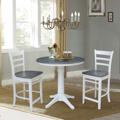 International Concepts (Set of 3 Pcs) - 36in Round Extension Dining Table with 2 Counter Height Stools in White/Heather Gray Finish - K05-36RXT-27B-S6172-2 veiw 2