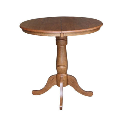 International Concepts (Set of 3 Pcs) - 36in Round Extension Dining Table with 2 RTA Counter Height Stools in Distressed Oak Finish - K42-36RXT-6B-S6172-2 veiw 3