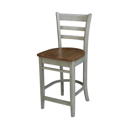 International Concepts (Set of 3 Pcs) - 36in Round Extension Dining Table with 2 RTA Counter Height Stools in Hickory/Stone Finish - K41-36RXT-6B-S6172-2 veiw 3
