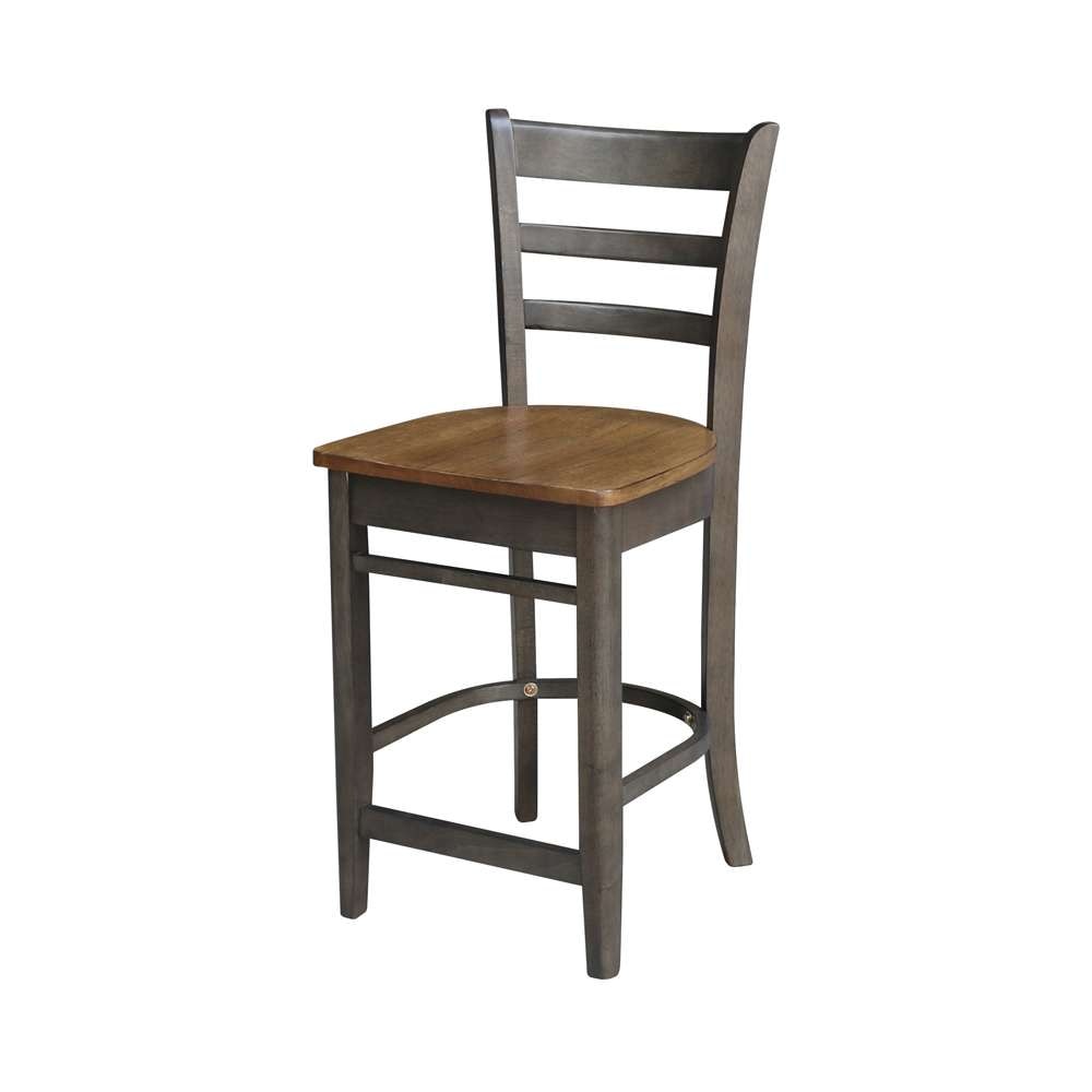 International Concepts (Set of 3 Pcs) - 36in Round Extension Dining Table with 2 RTA Counter Height Stools in Hickory/Washed Coal Finish - K45-36RXT-6B-S6172-2 veiw 2